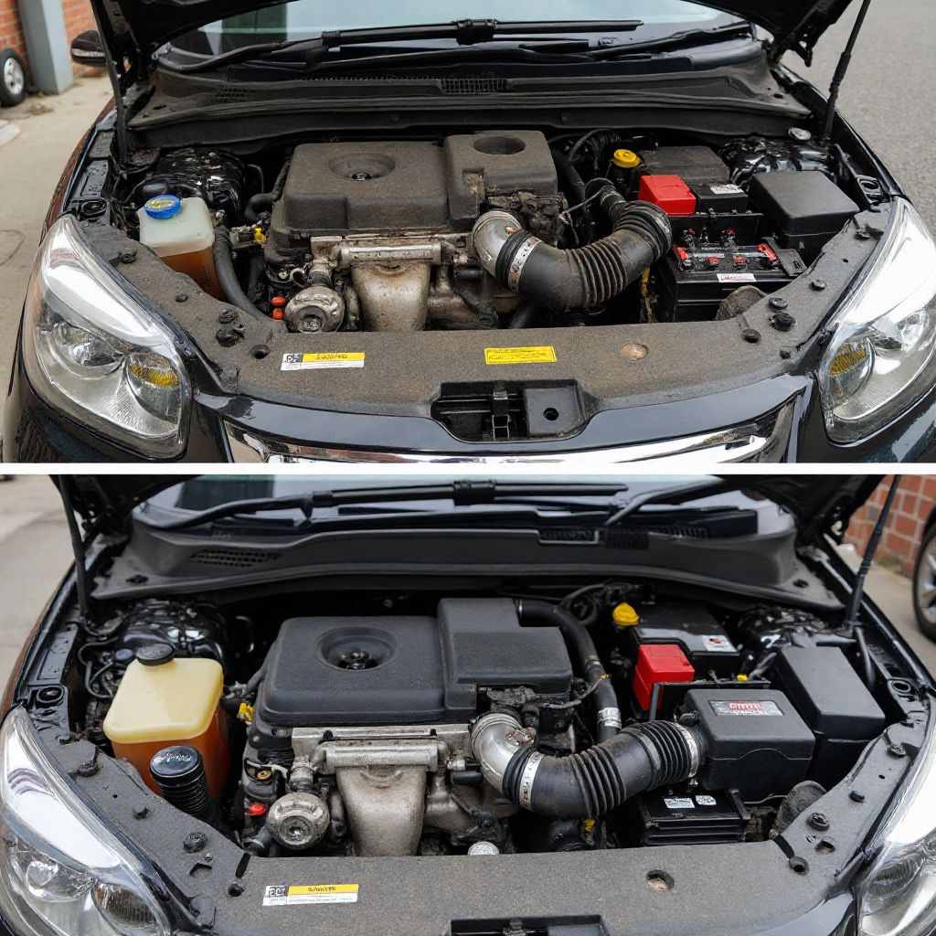 Před a po čištění motoru